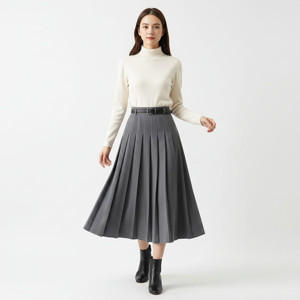 Charlotte | Women's Midi Skirt With Pleated Design And Belt Detail | Elegant