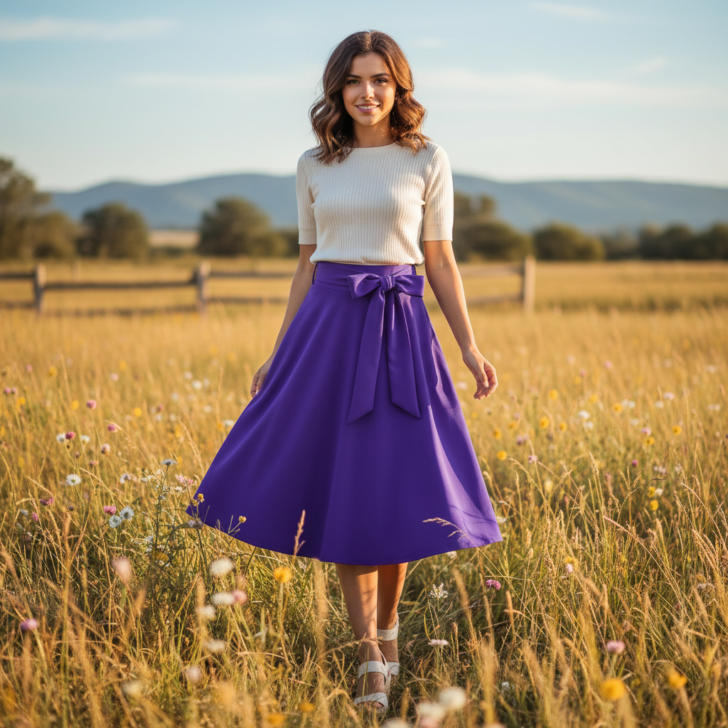 Charlotte | Women's Midi Skirt With Pleated Design And Tie Waist Detail | Elegant