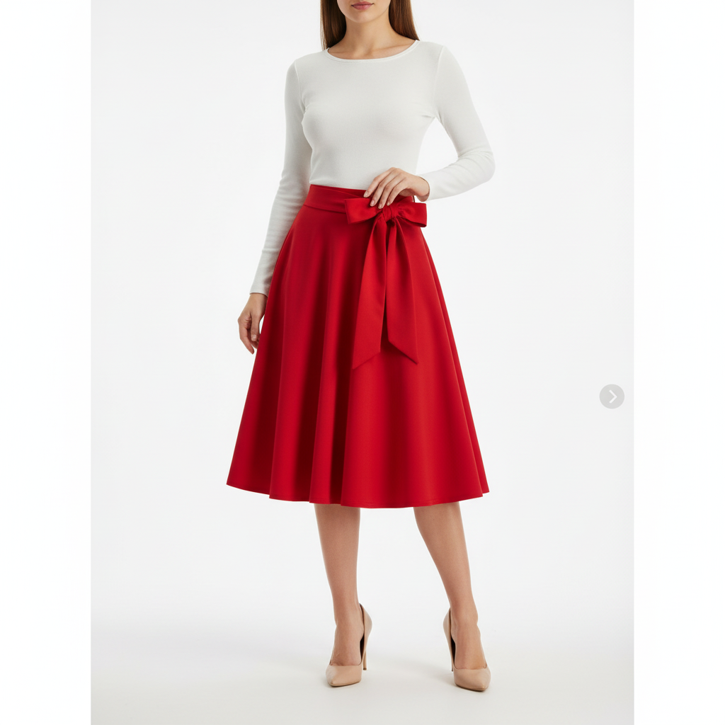 Charlotte | Women's Midi Skirt With Pleated Design And Tie Waist Detail | Elegant