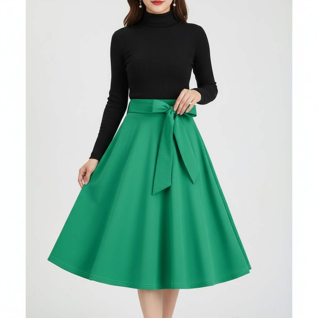 Charlotte | Women's Midi Skirt With Pleated Design And Tie Waist Detail | Elegant