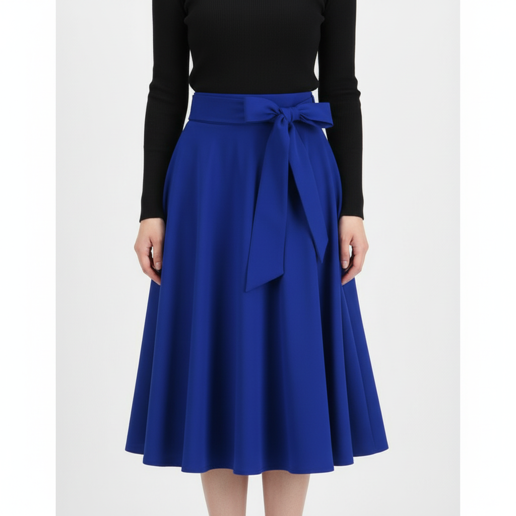 Charlotte | Women's Midi Skirt With Pleated Design And Tie Waist Detail | Elegant