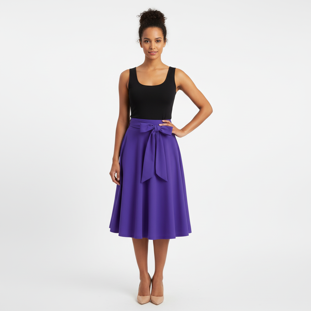 Charlotte | Women's Midi Skirt With Pleated Design And Tie Waist Detail | Elegant