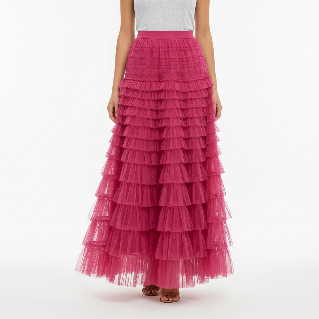 Charlotte | Women's Midi Skirt With Tiered Design And Pleated Layers | Elegant