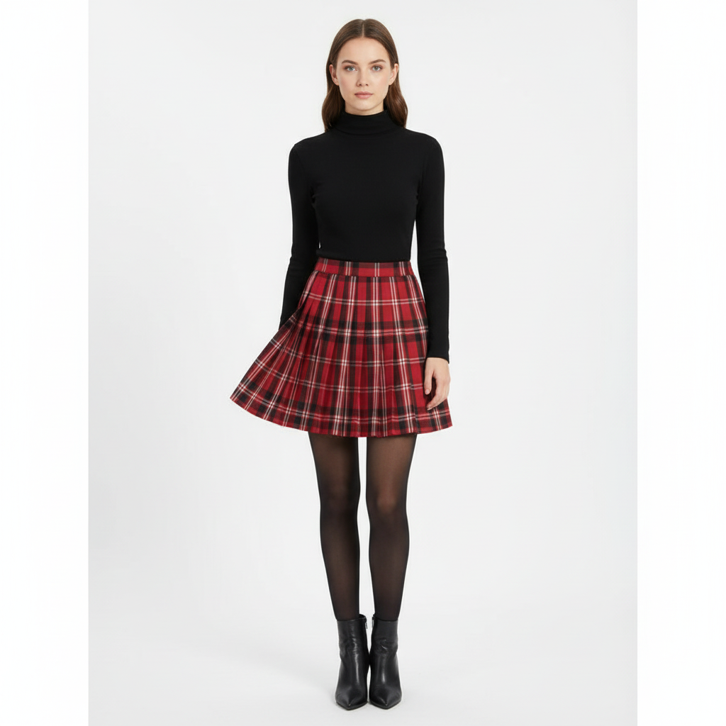 Charlotte | Women's Mini Skirt With Pleated Design And Check Pattern | Preppy