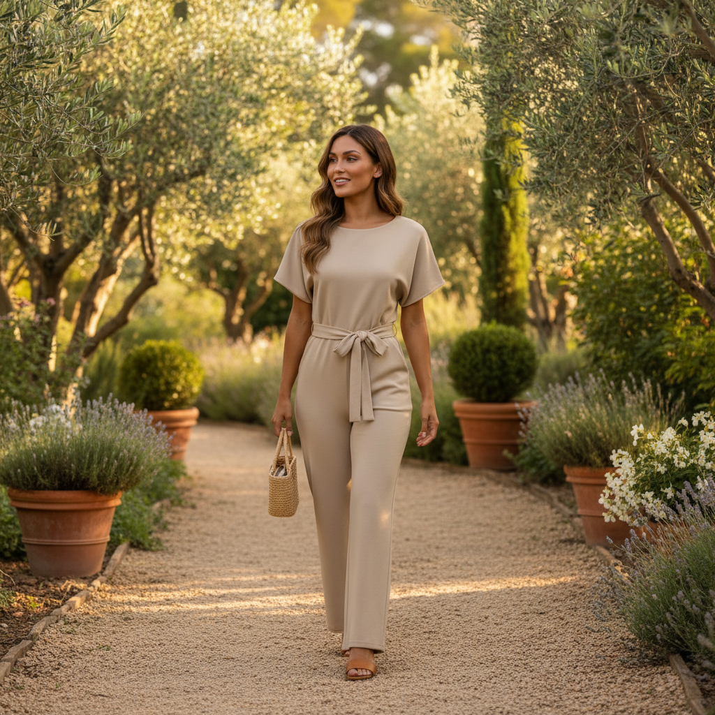 Charlotte | Women's One-Piece Jumpsuit With Short Sleeve And Tie Waist | Casual