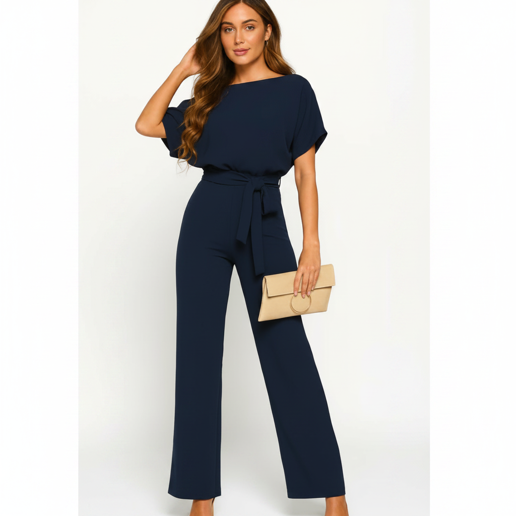 Charlotte | Women's One-Piece Jumpsuit With Short Sleeve And Tie Waist | Casual