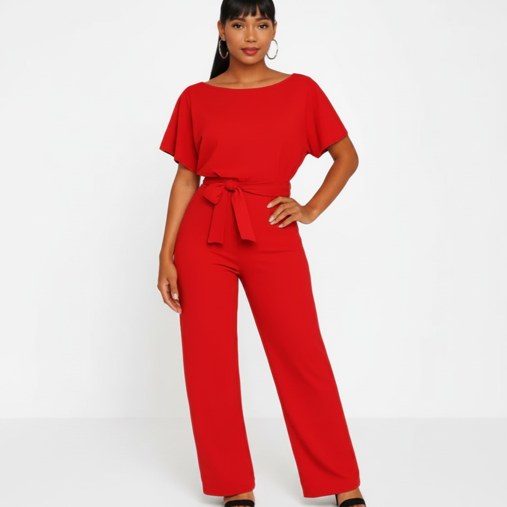 Charlotte | Women's One-Piece Jumpsuit With Short Sleeve And Tie Waist | Casual