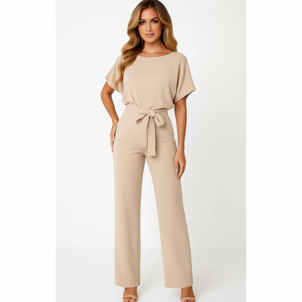 Charlotte | Women's One-Piece Jumpsuit With Short Sleeve And Tie Waist | Casual