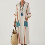 Charlotte | Women's Pocket Maxi Dress With V-Neck And Three Quarter Sleeves | Casual