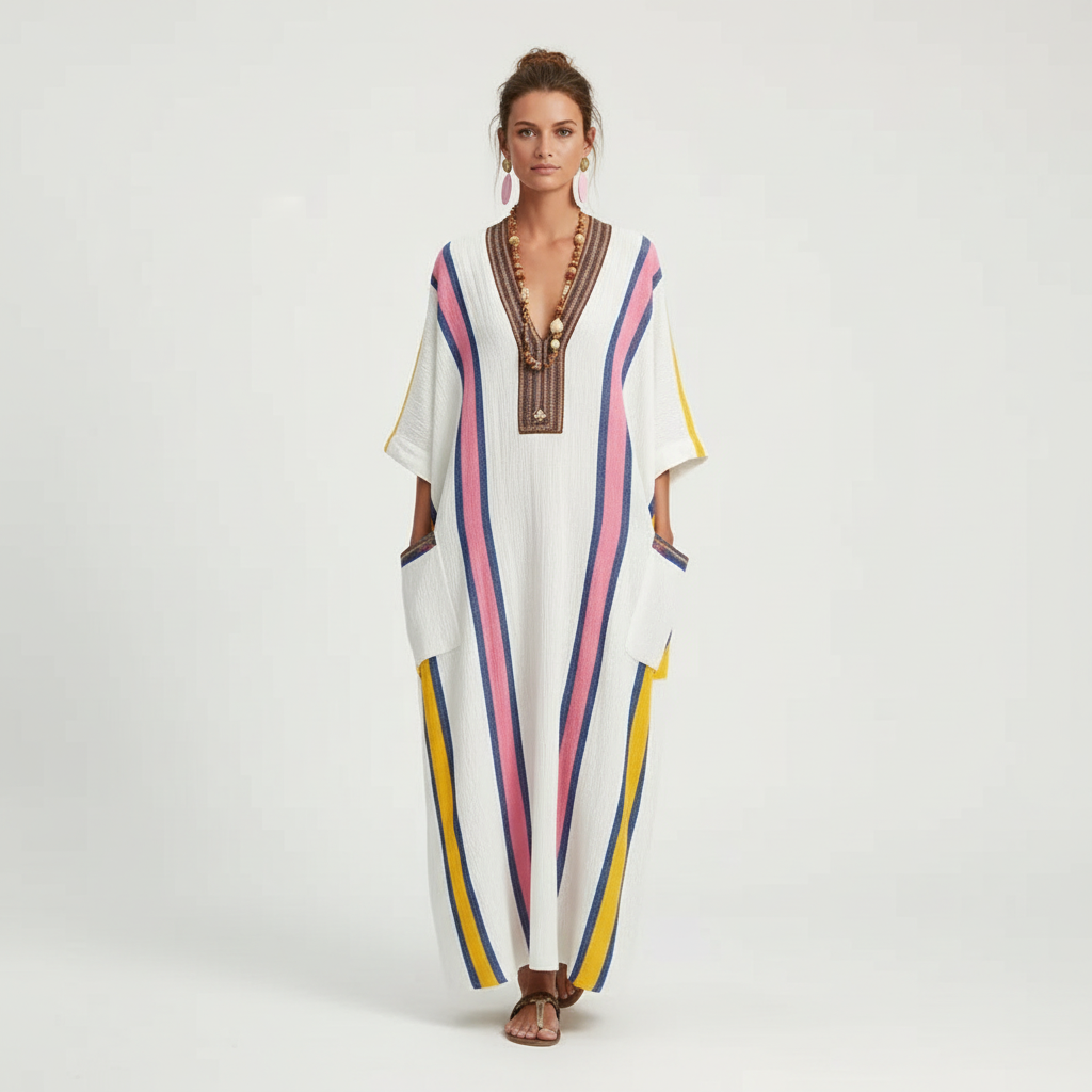Charlotte | Women's Pocket Maxi Dress With V-Neck And Three Quarter Sleeves | Casual