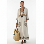 Charlotte | Women's Pocket Maxi Dress With V-Neck And Three Quarter Sleeves | Casual