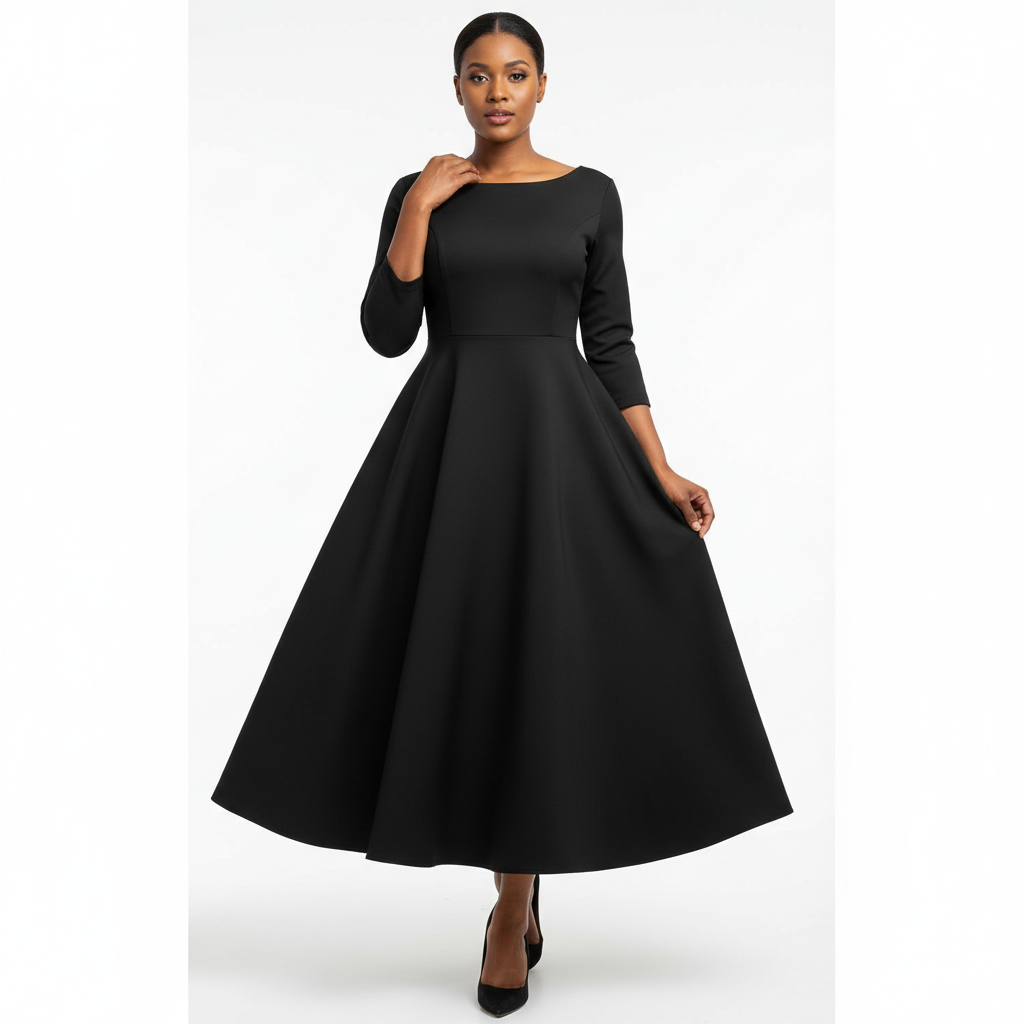 Charlotte | Women's Wedding Guest Dress With Boat Neck And Three Quarter Sleeves | Elegant