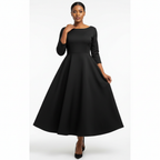 Charlotte | Women's Wedding Guest Dress With Boat Neck And Three Quarter Sleeves | Elegant