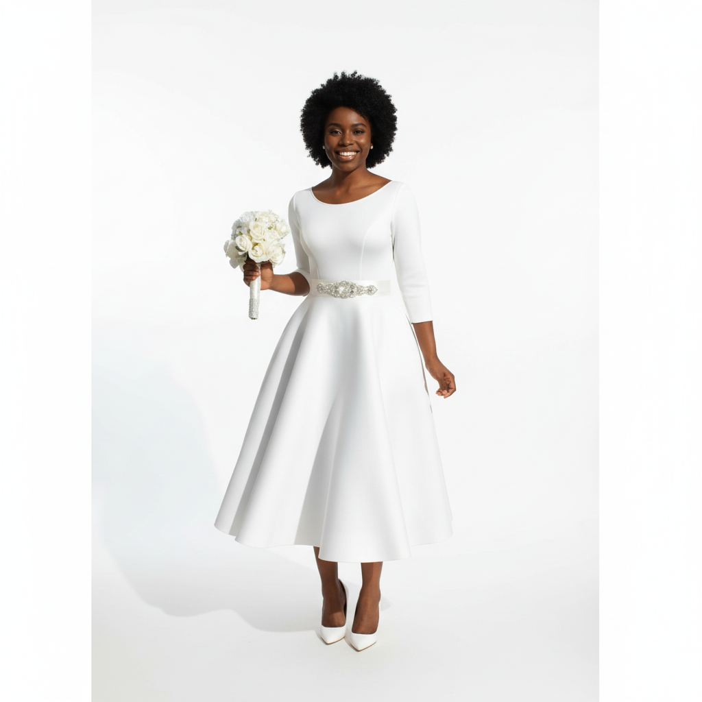 Charlotte | Women's Wedding Guest Dress With Boat Neck And Three Quarter Sleeves | Elegant