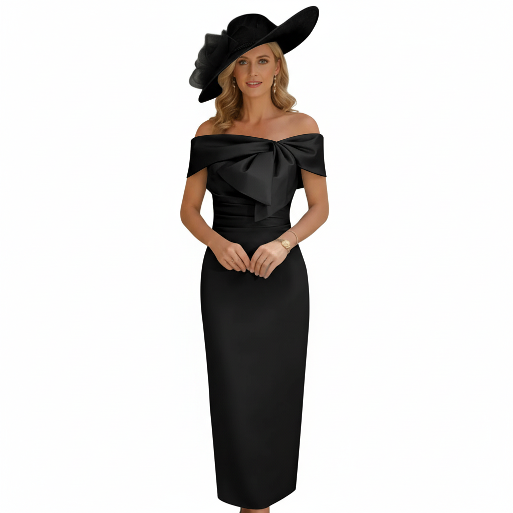 Charlotte | Women's Wedding Guest Dress With Off Shoulder Neckline And Bow Detail | Elegant