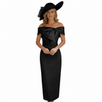 Charlotte | Women's Wedding Guest Dress With Off Shoulder Neckline And Bow Detail | Elegant