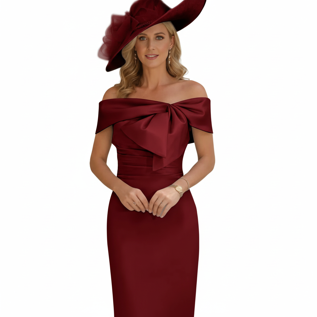 Charlotte | Women's Wedding Guest Dress With Off Shoulder Neckline And Bow Detail | Elegant