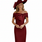 Charlotte | Women's Wedding Guest Dress With Off Shoulder Neckline And Bow Detail | Elegant