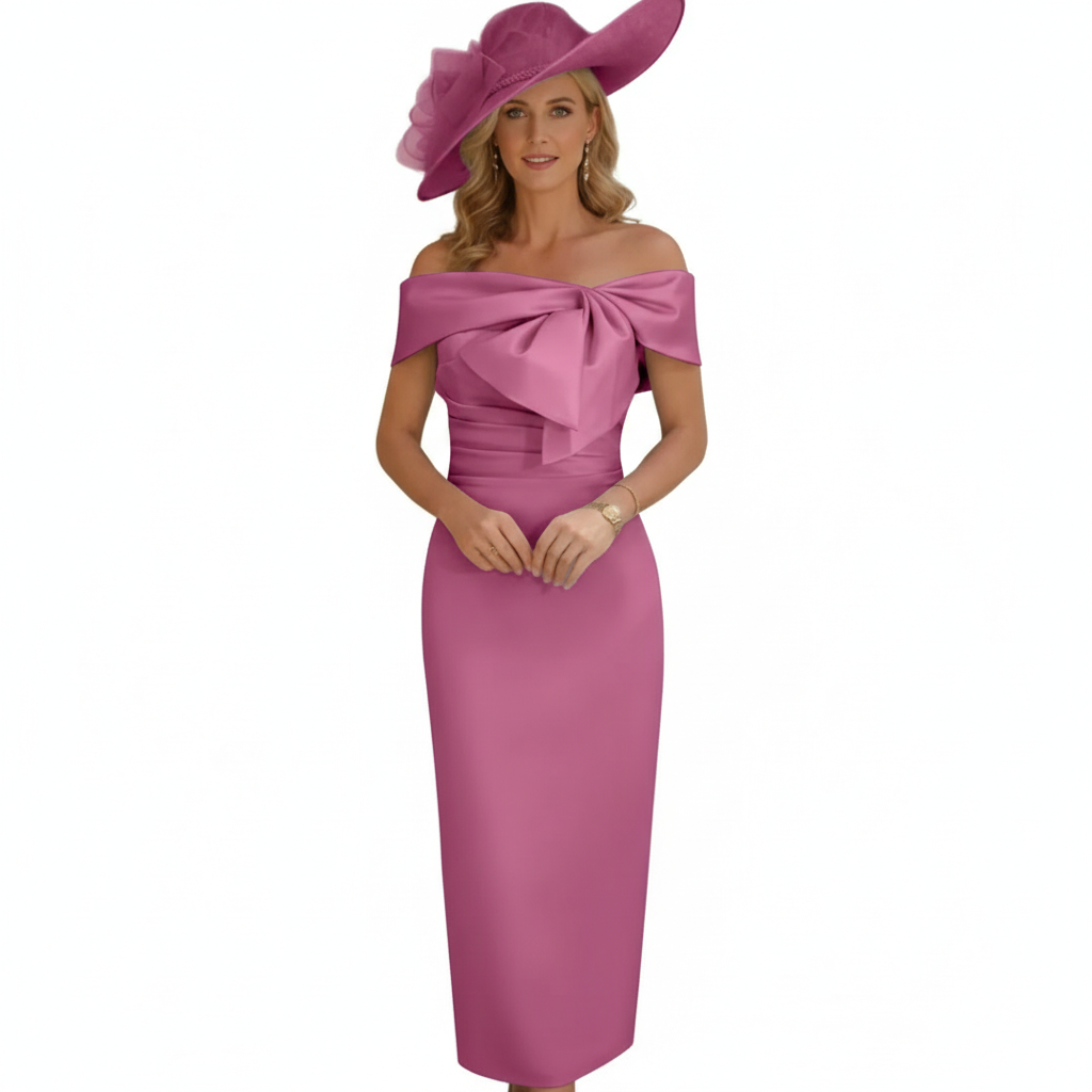 Charlotte | Women's Wedding Guest Dress With Off Shoulder Neckline And Bow Detail | Elegant