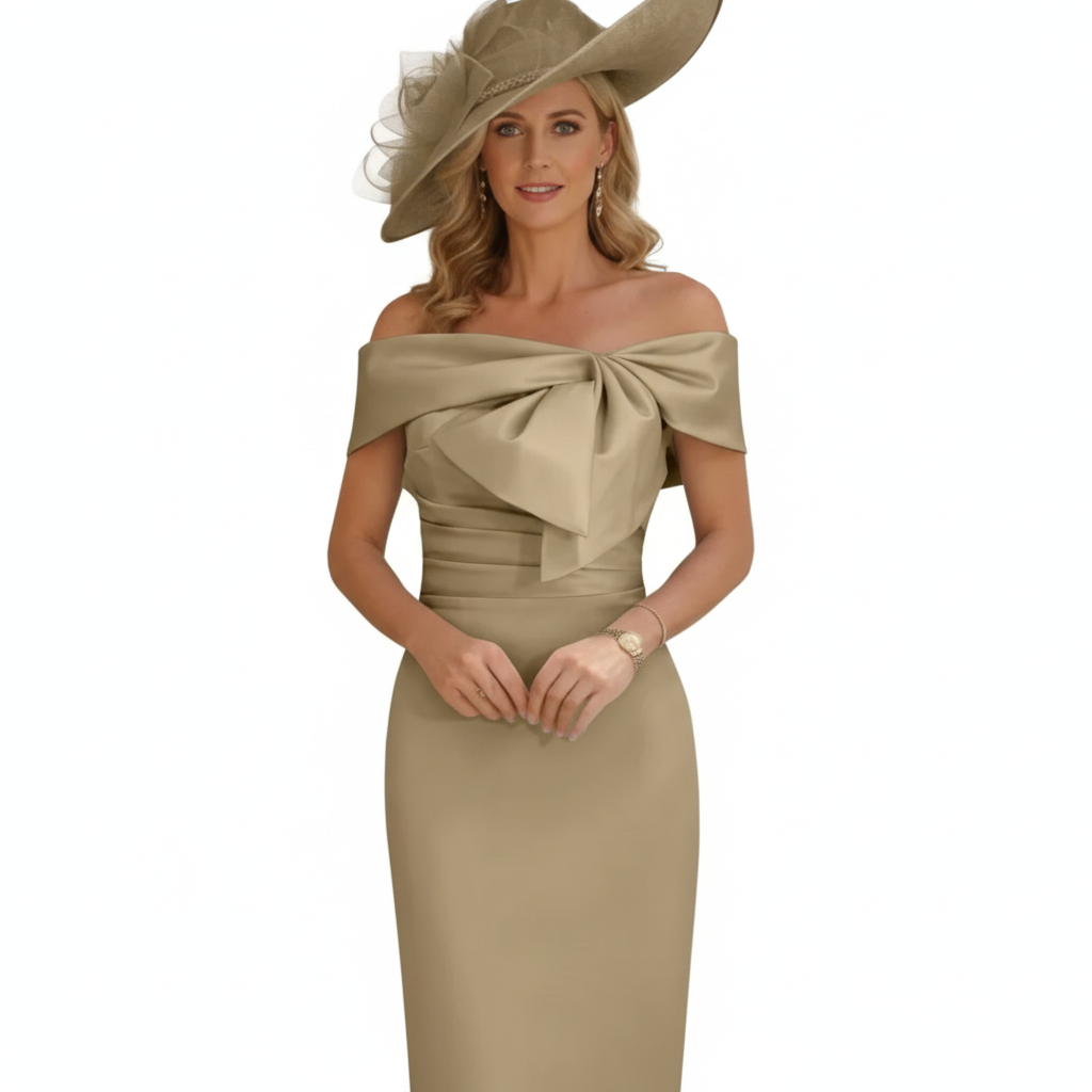 Charlotte | Women's Wedding Guest Dress With Off Shoulder Neckline And Bow Detail | Elegant