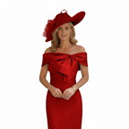 Charlotte | Women's Wedding Guest Dress With Off Shoulder Neckline And Bow Detail | Elegant