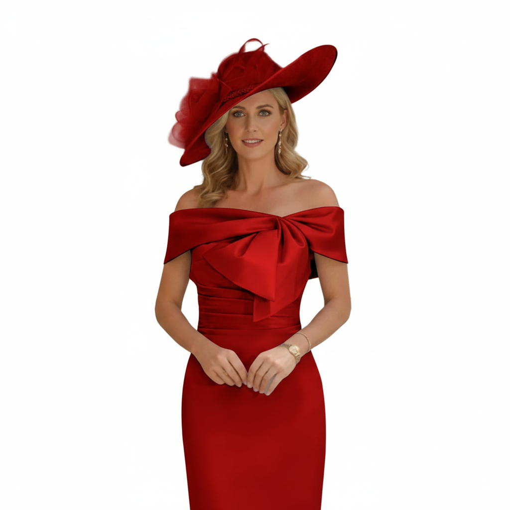 Charlotte | Women's Wedding Guest Dress With Off Shoulder Neckline And Bow Detail | Elegant