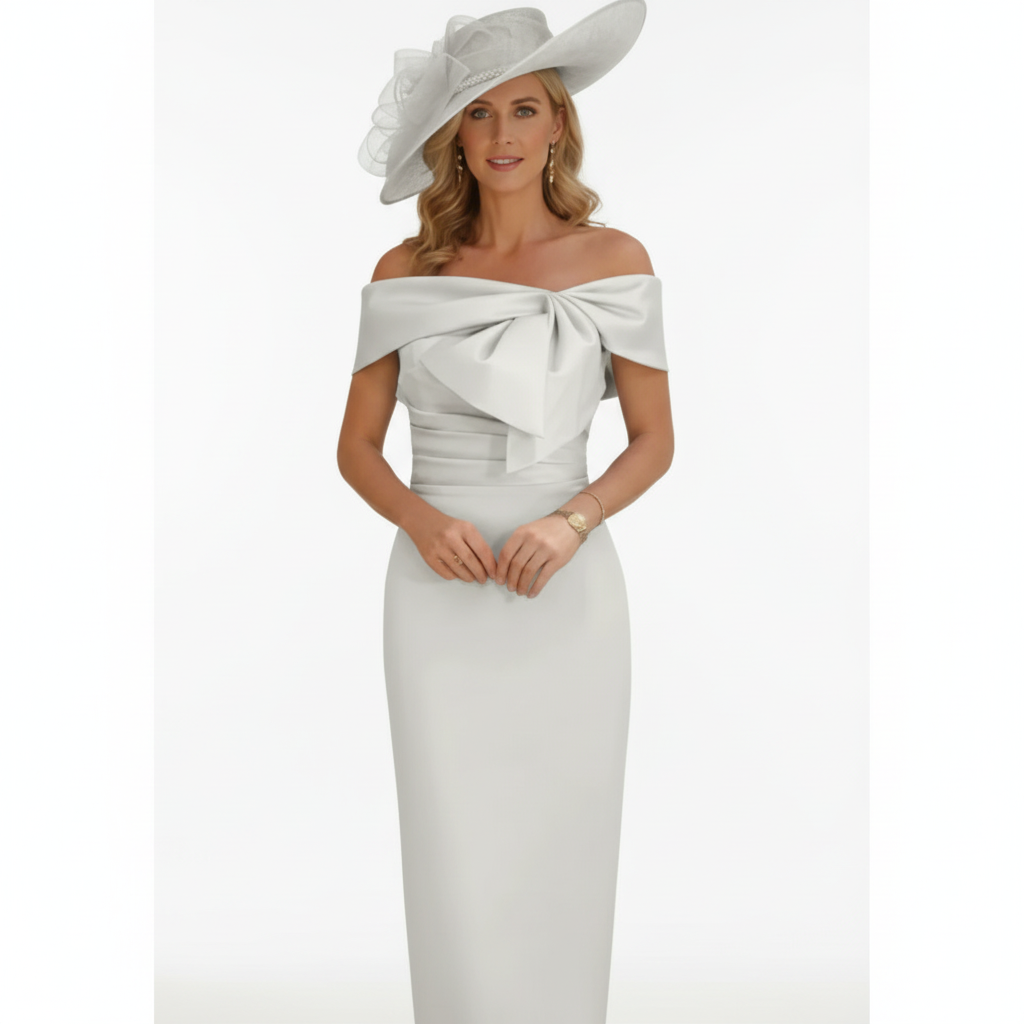 Charlotte | Women's Wedding Guest Dress With Off Shoulder Neckline And Bow Detail | Elegant