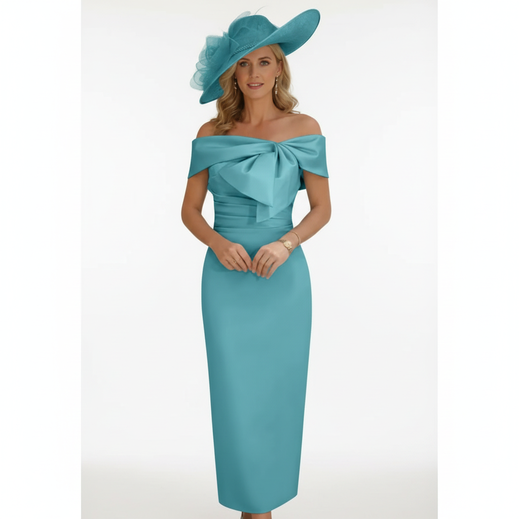 Charlotte | Women's Wedding Guest Dress With Off Shoulder Neckline And Bow Detail | Elegant