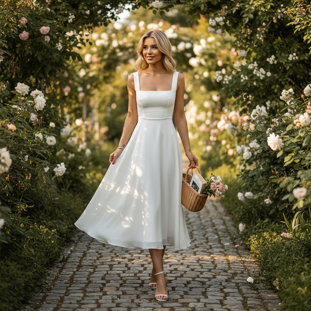 Charlotte | Women's Wedding Guest Dress With Square Neckline And Flared Skirt | Elegant