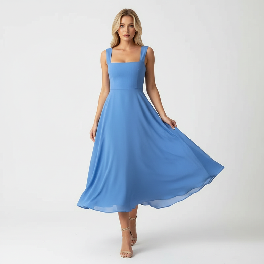 Charlotte | Women's Wedding Guest Dress With Square Neckline And Flared Skirt | Elegant