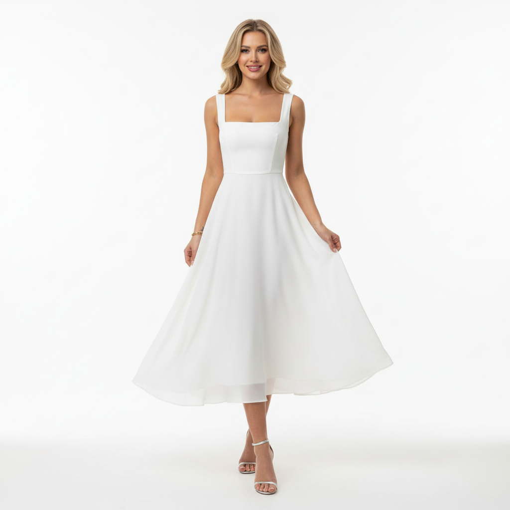 Charlotte | Women's Wedding Guest Dress With Square Neckline And Flared Skirt | Elegant