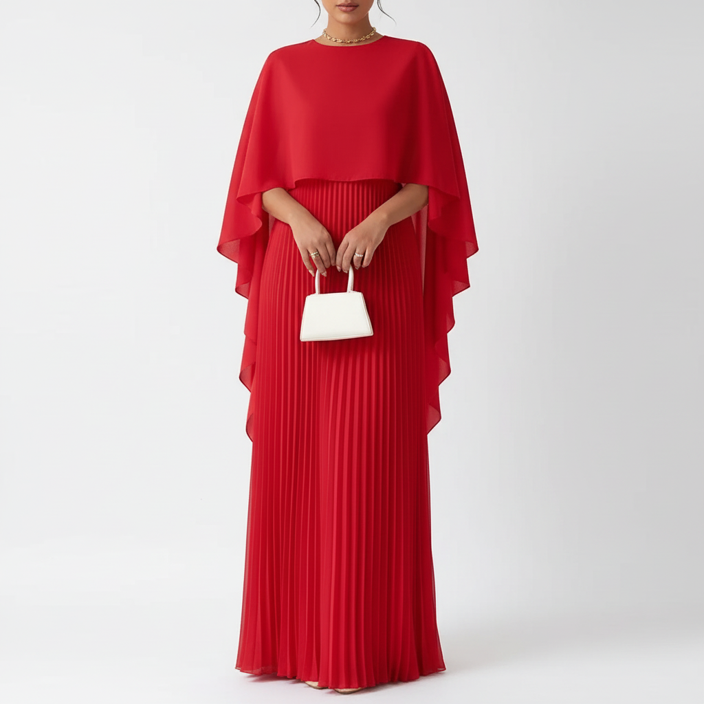 Charlotte | Women's Wedding Guest Maxi Dress With Draped Cape And Pleated Skirt | Elegant