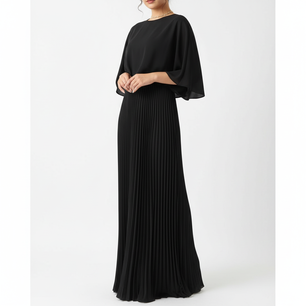 Charlotte | Women's Wedding Guest Maxi Dress With Draped Cape And Pleated Skirt | Elegant