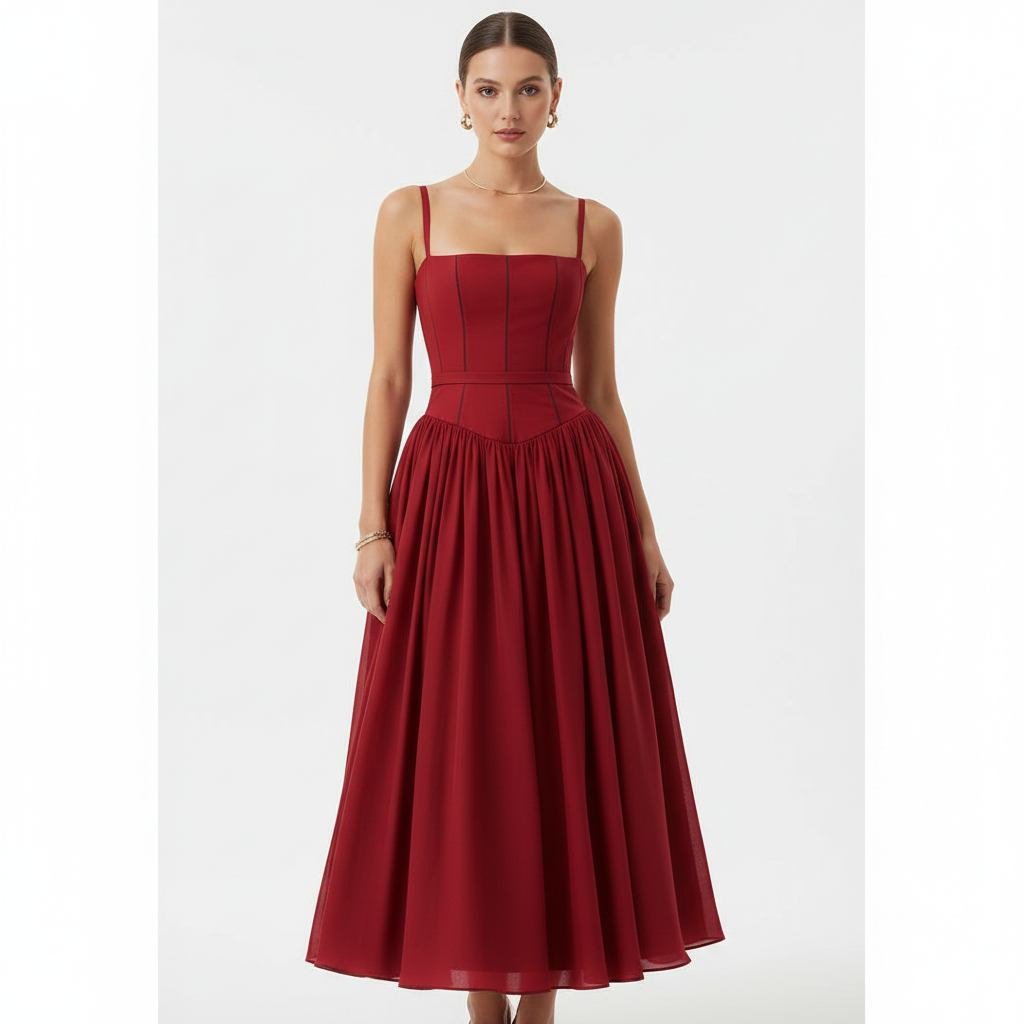 Charlotte | Women's Wedding Guest Maxi Dress With Spaghetti Straps And Pleated Skirt | Elegant
