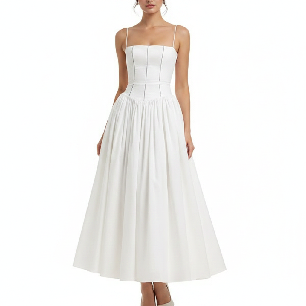 Charlotte | Women's Wedding Guest Maxi Dress With Spaghetti Straps And Pleated Skirt | Elegant