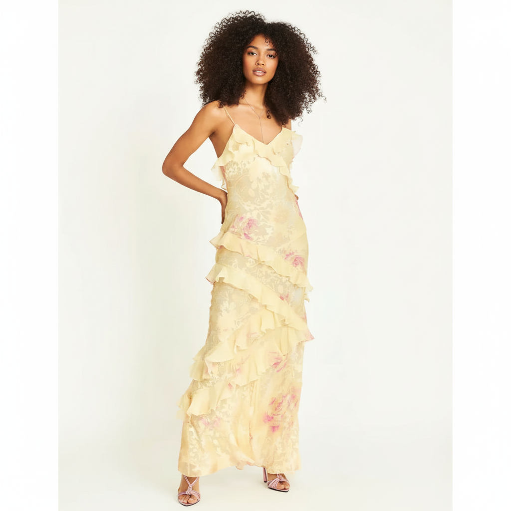 Charlotte | Women's Wedding Guest Maxi Dress With Spaghetti Straps And Ruffled Layers | Elegant