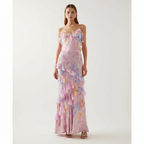 Charlotte | Women's Wedding Guest Maxi Dress With Spaghetti Straps And Ruffled Layers | Elegant