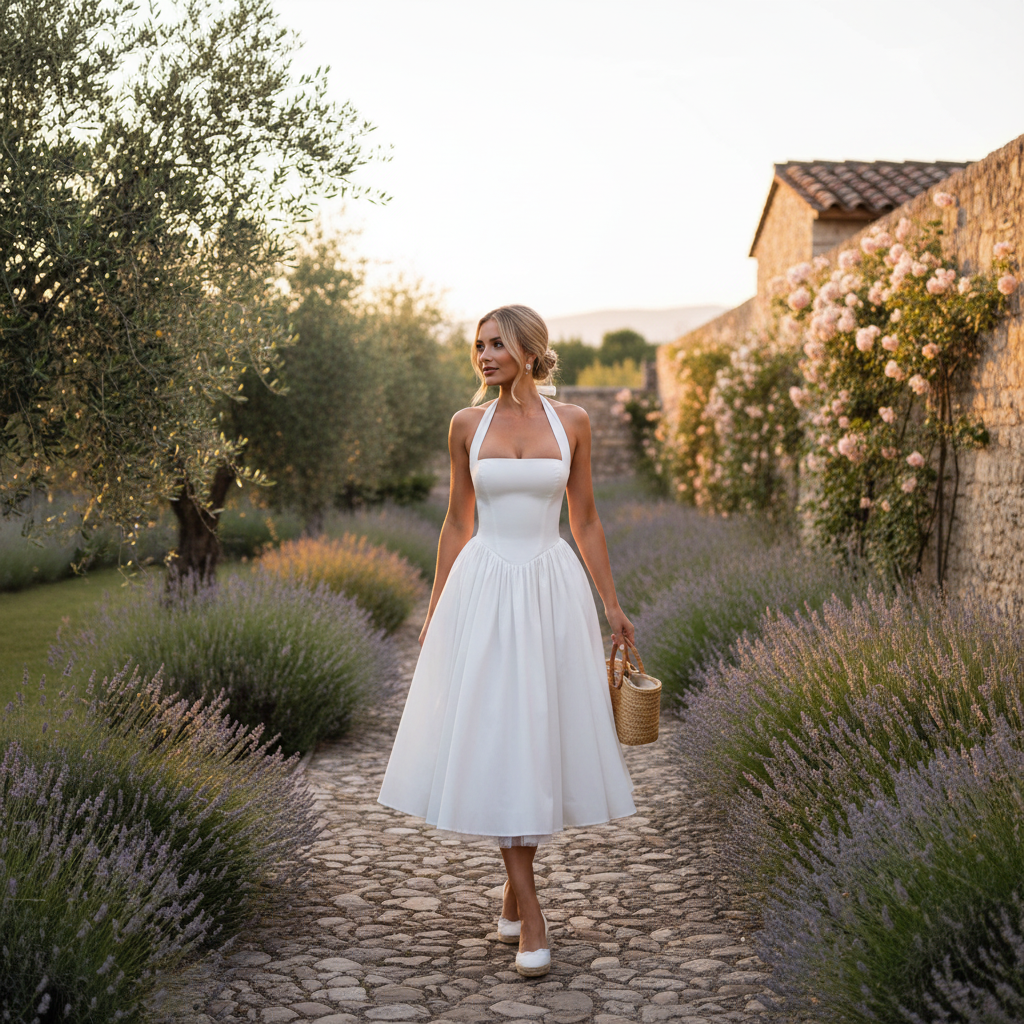 Charlotte | Women's Wedding Guest Midi Dress With Halter Neckline And Pleated Skirt | Elegant