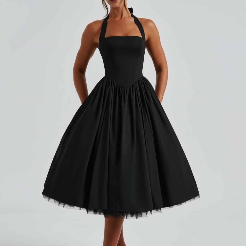 Charlotte | Women's Wedding Guest Midi Dress With Halter Neckline And Pleated Skirt | Elegant