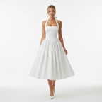 Charlotte | Women's Wedding Guest Midi Dress With Halter Neckline And Pleated Skirt | Elegant