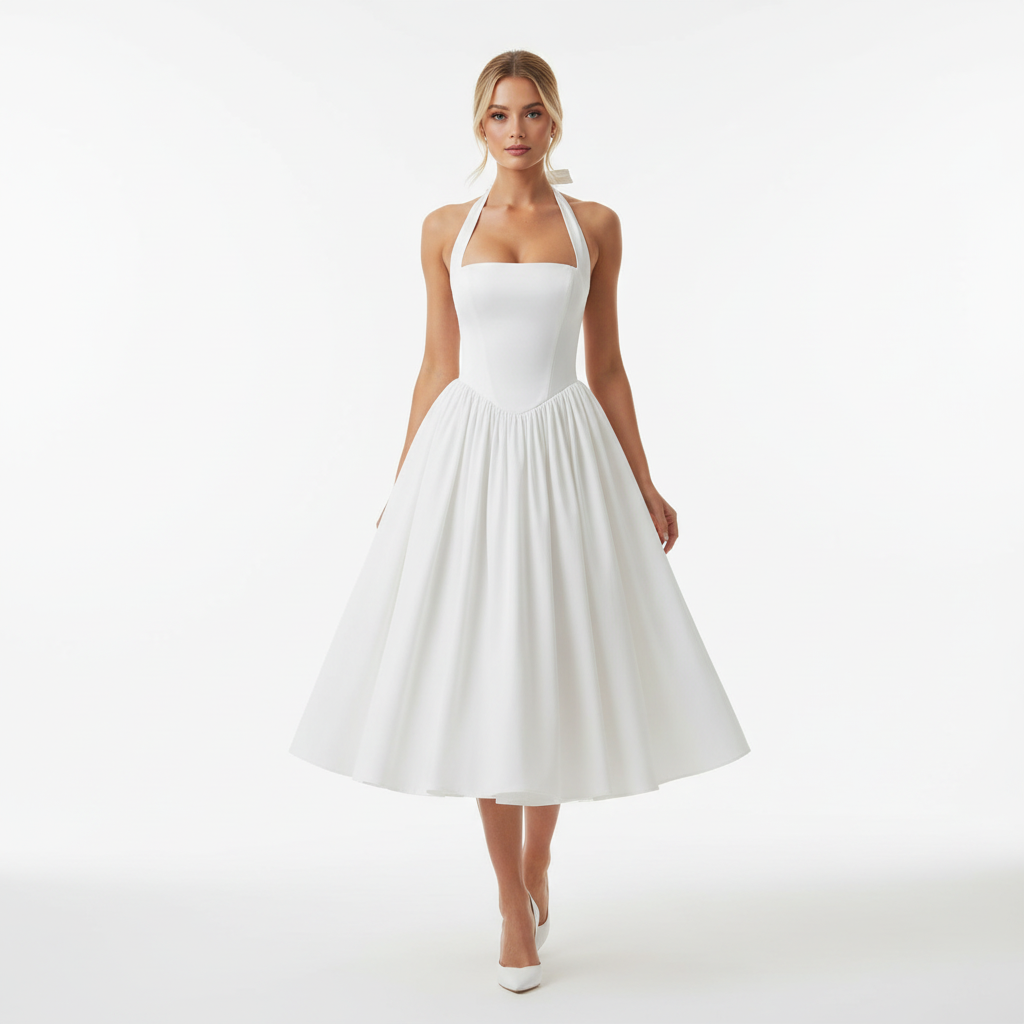 Charlotte | Women's Wedding Guest Midi Dress With Halter Neckline And Pleated Skirt | Elegant
