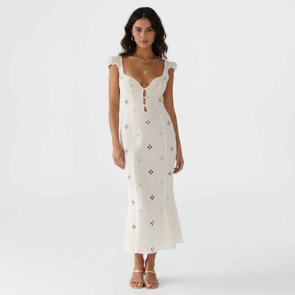 Charlotte | Women's Wedding Guest Midi Dress With Sweetheart Neckline And Cutout Detail | Elegant