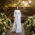 Charlotte | Women's Wedding Maxi Guest Dress With Long Sleeves And Tie Waist | Elegant