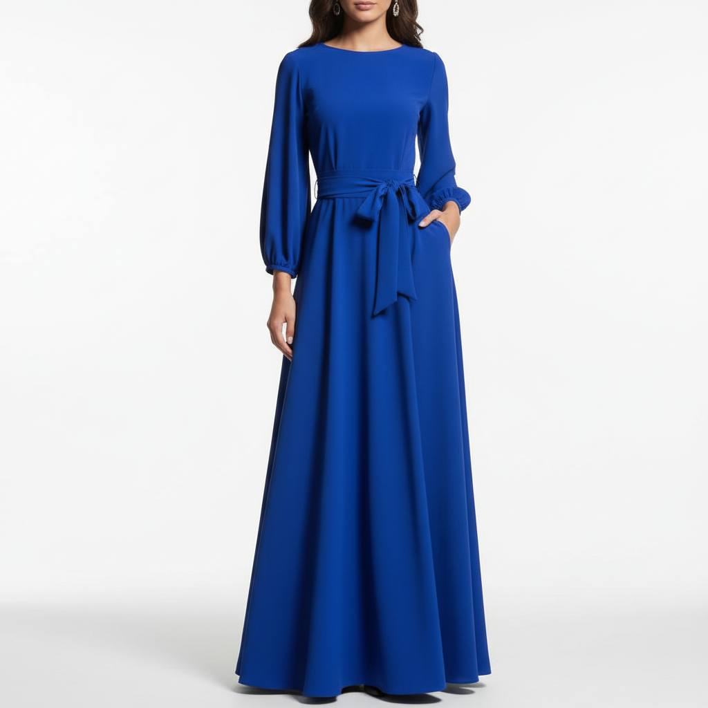 Charlotte | Women's Wedding Maxi Guest Dress With Long Sleeves And Tie Waist | Elegant