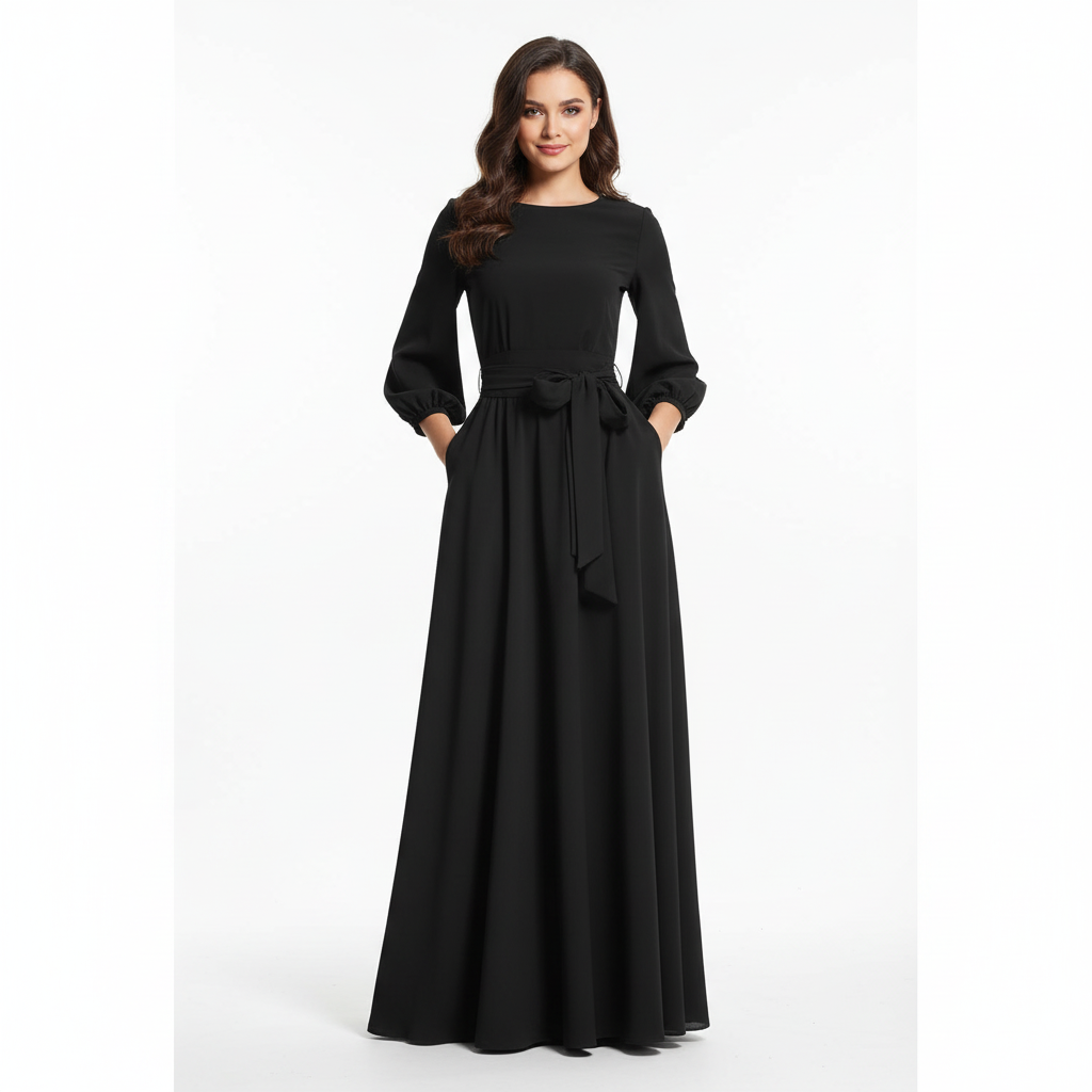 Charlotte | Women's Wedding Maxi Guest Dress With Long Sleeves And Tie Waist | Elegant
