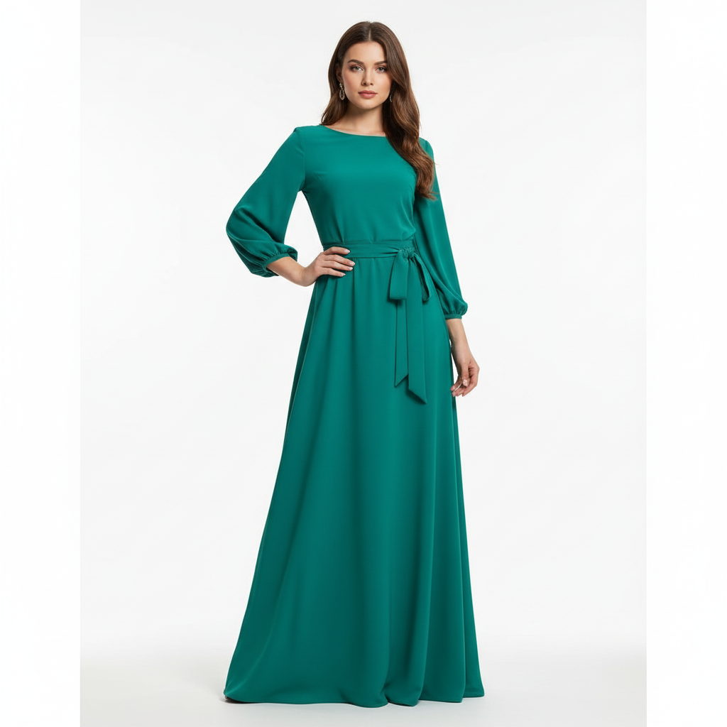 Charlotte | Women's Wedding Maxi Guest Dress With Long Sleeves And Tie Waist | Elegant