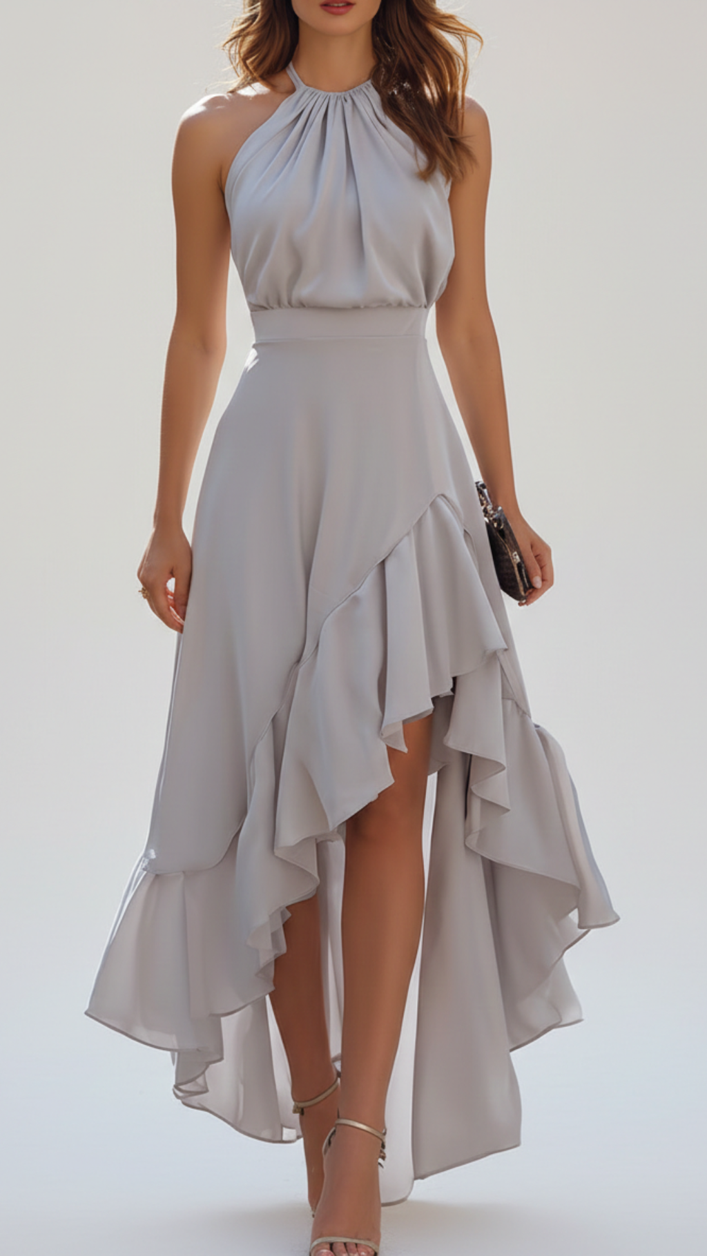 Claire | Women’s Halter Dress With High Neck And Asymmetric Hem