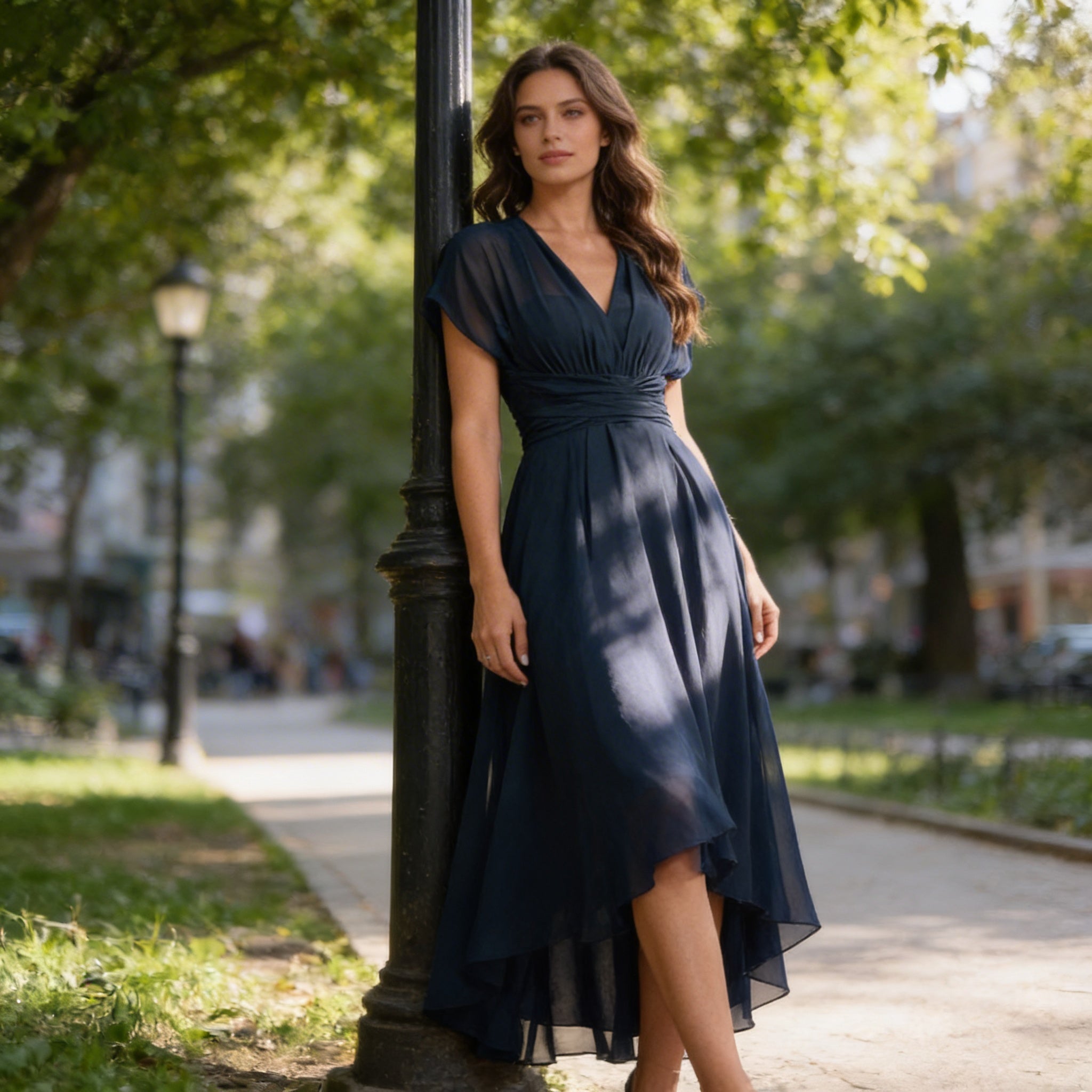 Clara | Women's Cocktail Dress Midi With V-Neckline And Flutter Sleeves | Elegant