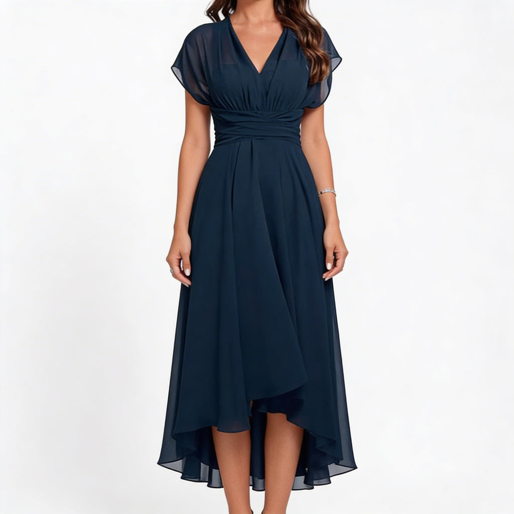 Clara | Women's Cocktail Dress Midi With V-Neckline And Flutter Sleeves | Elegant