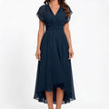 Clara | Women's Cocktail Dress Midi With V-Neckline And Flutter Sleeves | Elegant